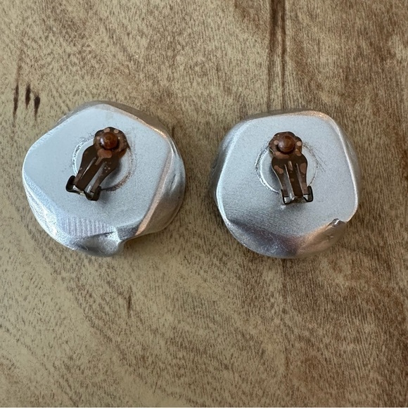 Vintage Flip A Coin Silver Clip On Earrings Crinkle 80s 90s 1980s 1990s - Picture 3 of 11